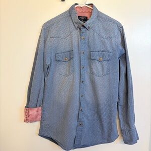 Arturo Calle Mens Medium Slim Fit Paisley Western Denim Copper Snap Shirt Cotton